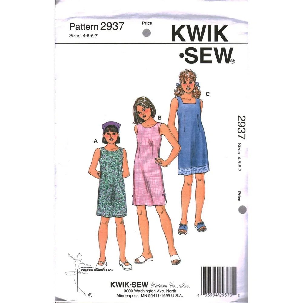 Kwik Sew 2937 Girls Dress Scarf Sewing Pattern Sizes 4-5-6-7 Kerstin Martensson